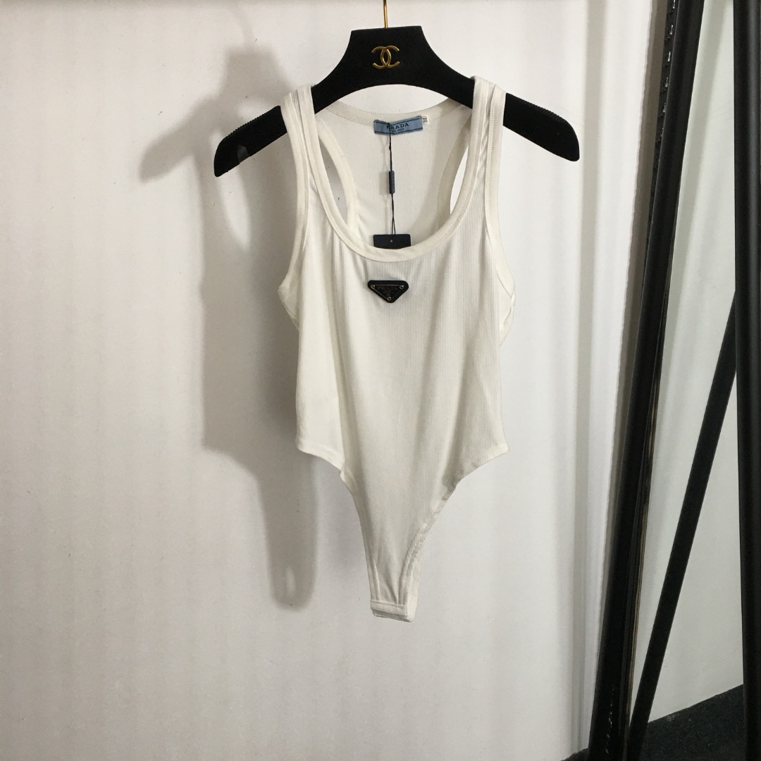 NO:933366,Style number 1579 Prad* new style triangle logo decoration bodysuit sleeveless vest, white, black, S-XL,, Prada-clothing, prada, prada,19860909款号1579 Prad*新款 三角标装饰 连体紧身衣无袖背心,白色,黑色,S-XL,,普拉达-服装,prada,prada,,Women's clothing