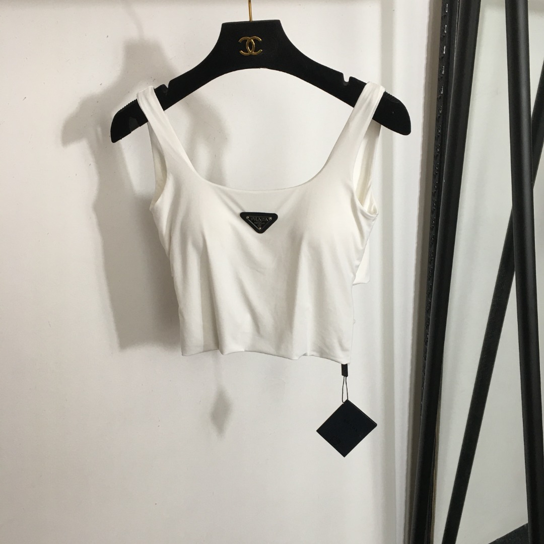 NO:933384,Style No. 4009 Prad* New Triangle Logo Decoration Padded Strap Top, White, Black, [One Size Fits All; Bust 70, Length 37], Prada - Clothing, prada, prada,19860909款号4009 Prad*新款 三角标装饰 带胸垫抹胸吊带背心,白色,黑色,【均码；胸围70,长37】,普拉达-服装,prada,prada,,Women's clothing