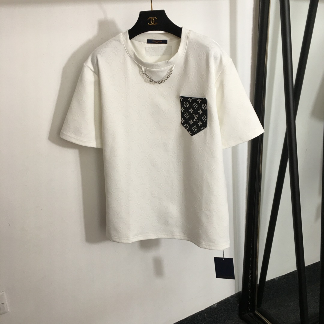 Louis Vuitton Kleding T-Shirt Zwart Wit Afdrukken Korte mouw