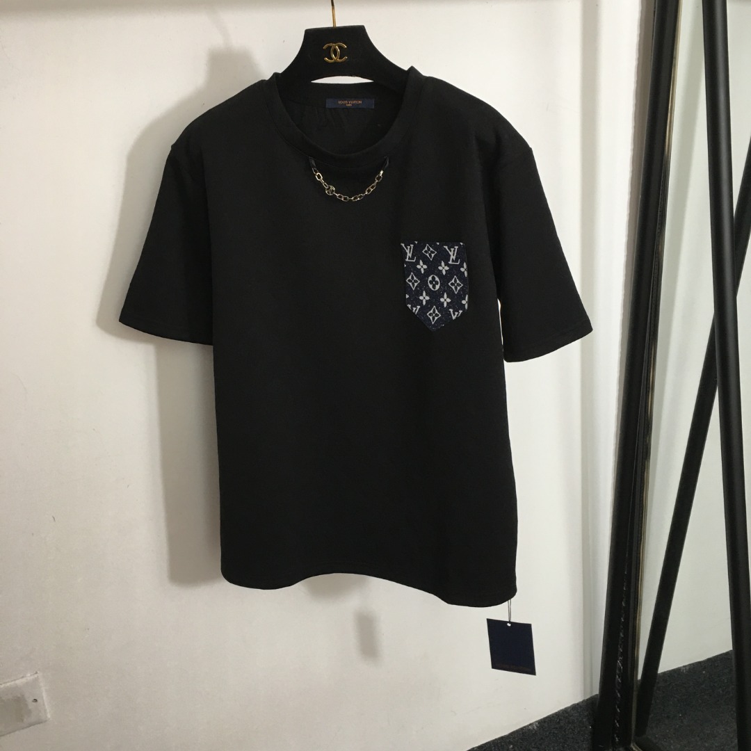 Beste kwaliteit nep
 Louis Vuitton Kleding T-Shirt Zwart Wit Afdrukken Korte mouw