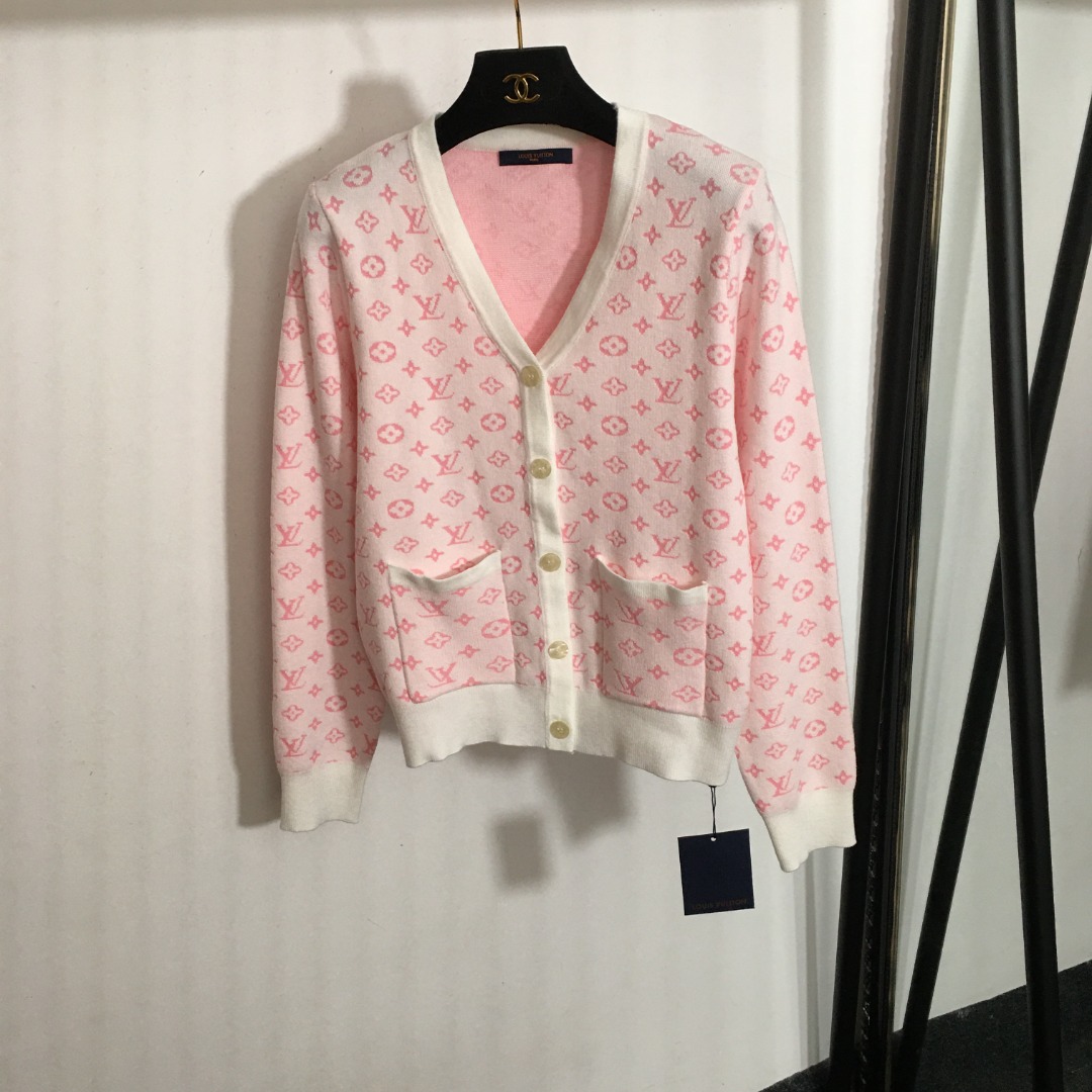 Louis Vuitton Ropa Rebecas Jersey de punto Caqui Rosa Tejido Manga larga