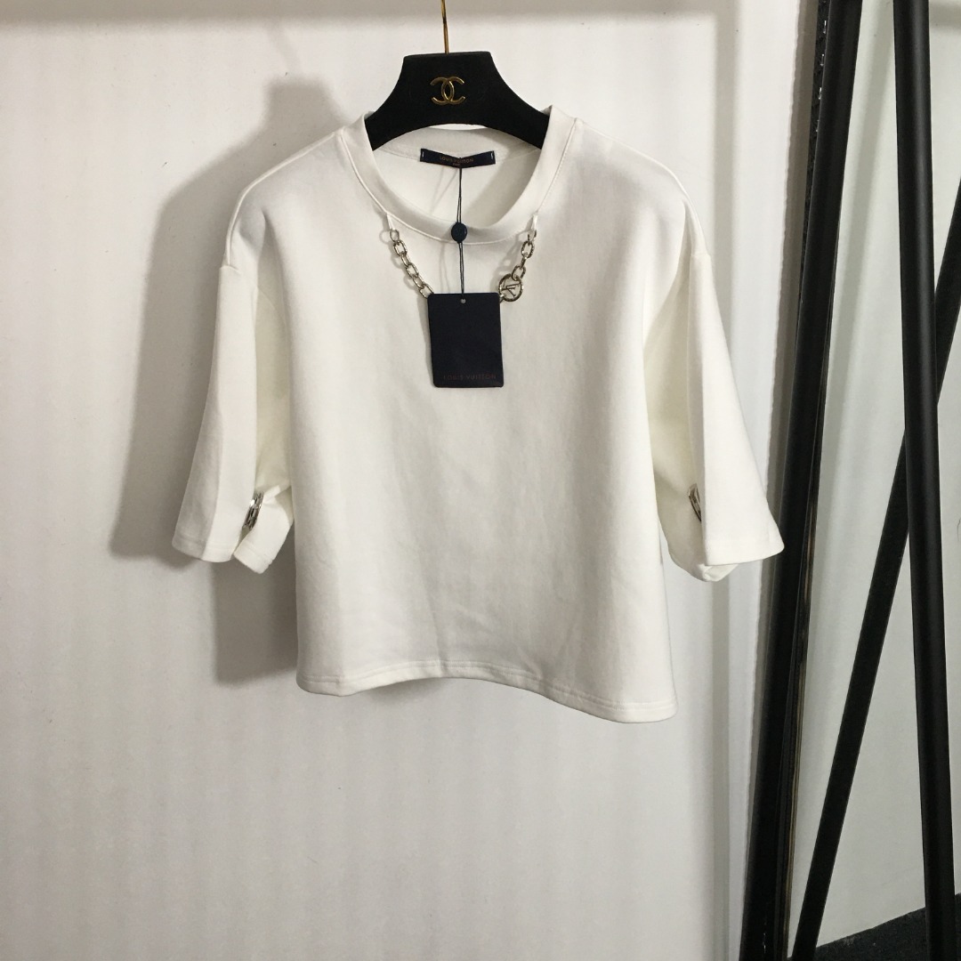 Louis Vuitton Ropa Camiseta Negro Plata Blanco Manga corta