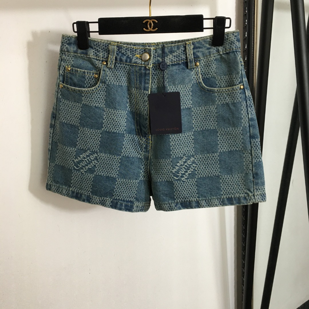 Louis Vuitton Ropa Vaqueros Pantalones cortos Azul Marco de madera a cuadros