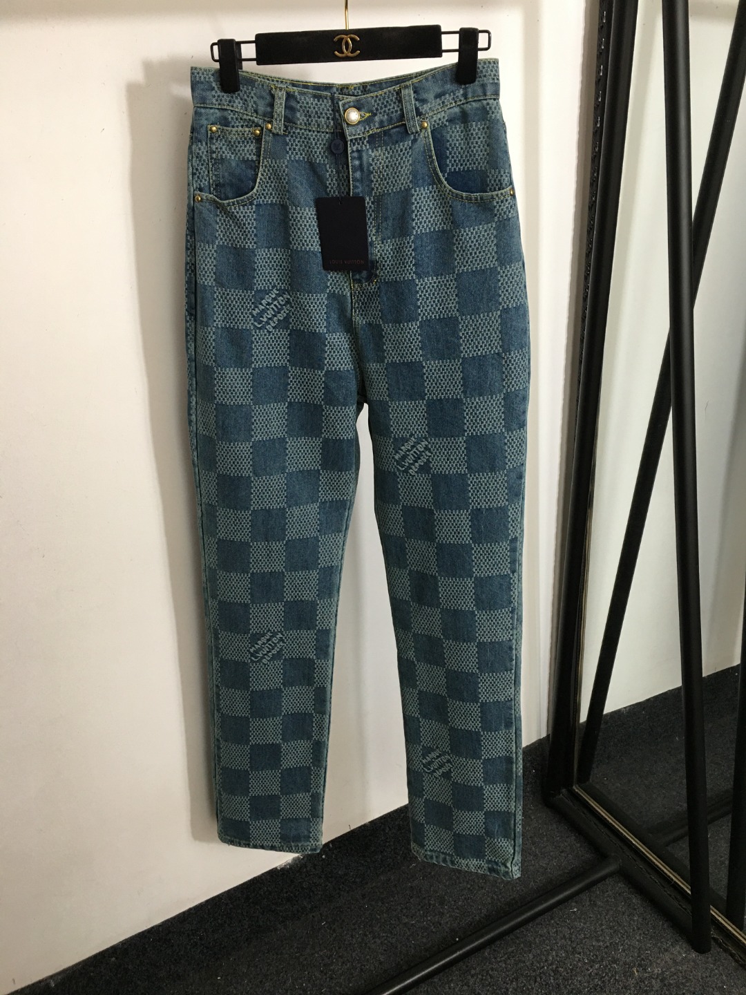 Louis Vuitton Ropa Vaqueros Pantalones Azul Marco de madera a cuadros