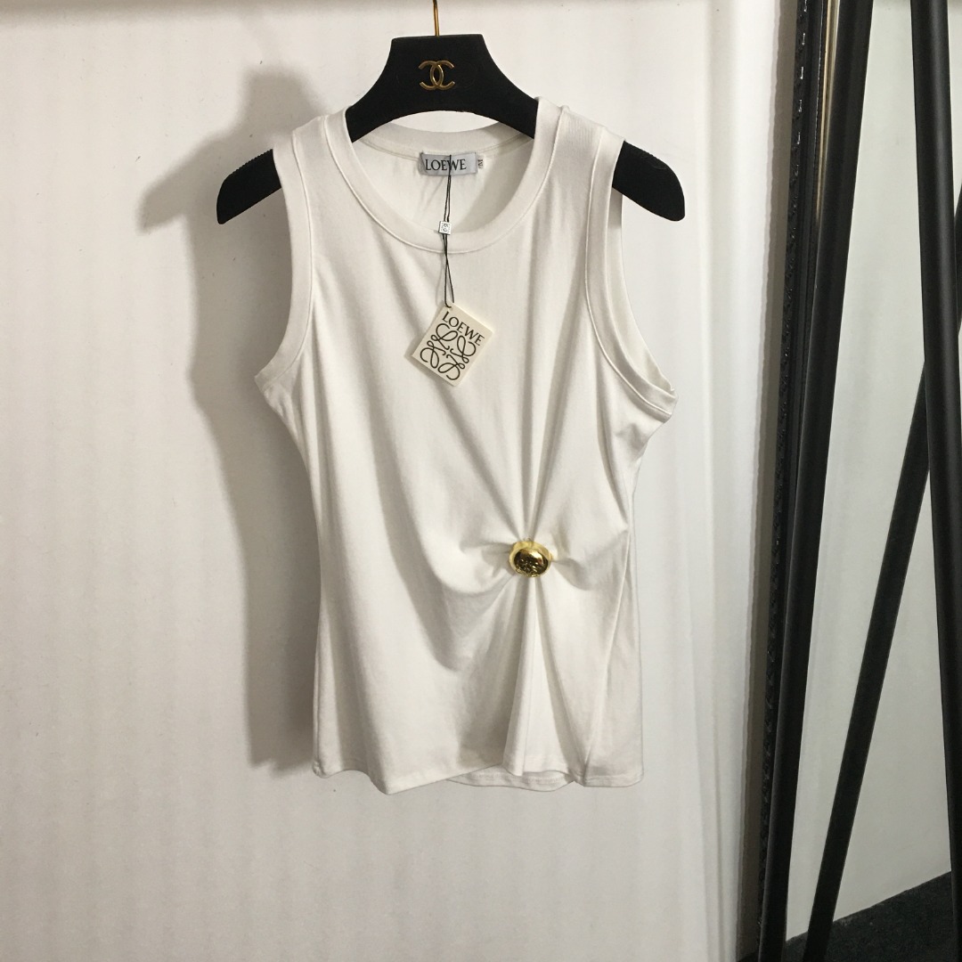 NO:826568,Style number 4948 Loew* new style hardware logo metal pin decoration pleated waist slim fit pure cotton vest, white, black, S-XL, [M size; bust 86, length 63], Loew-clothing, loewe, loewe,19860909款号4948 Loew*新款 五金logo金属别针装饰 皱褶收腰修身纯棉背心,白色,黑色,S-XL,【M码；胸围86,长63】,罗意威-服装,loewe,loewe,,Women's clothing