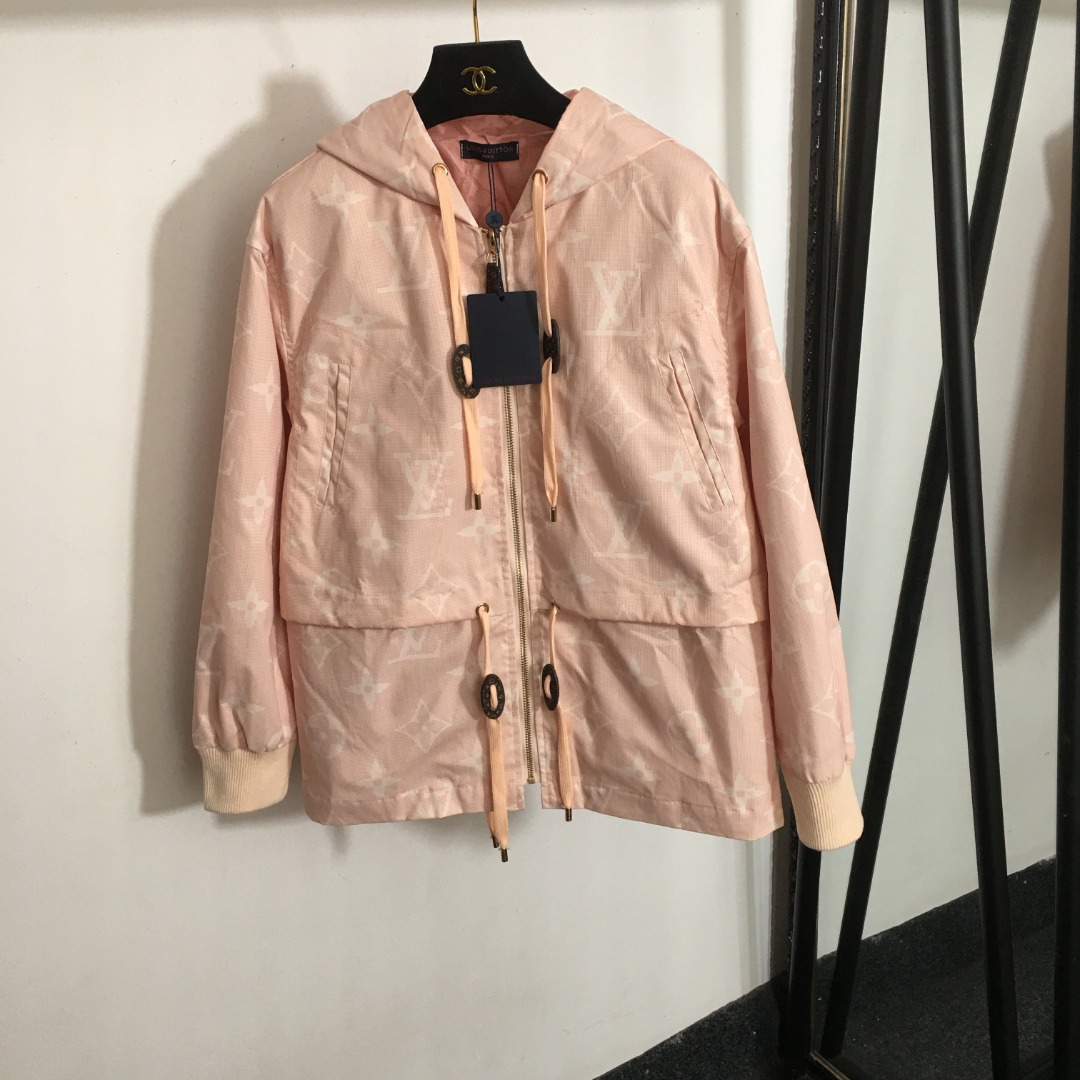 Louis Vuitton Kleding Jas &Jassen Windjack Roze Afdrukken Bovenzijde met capuchon