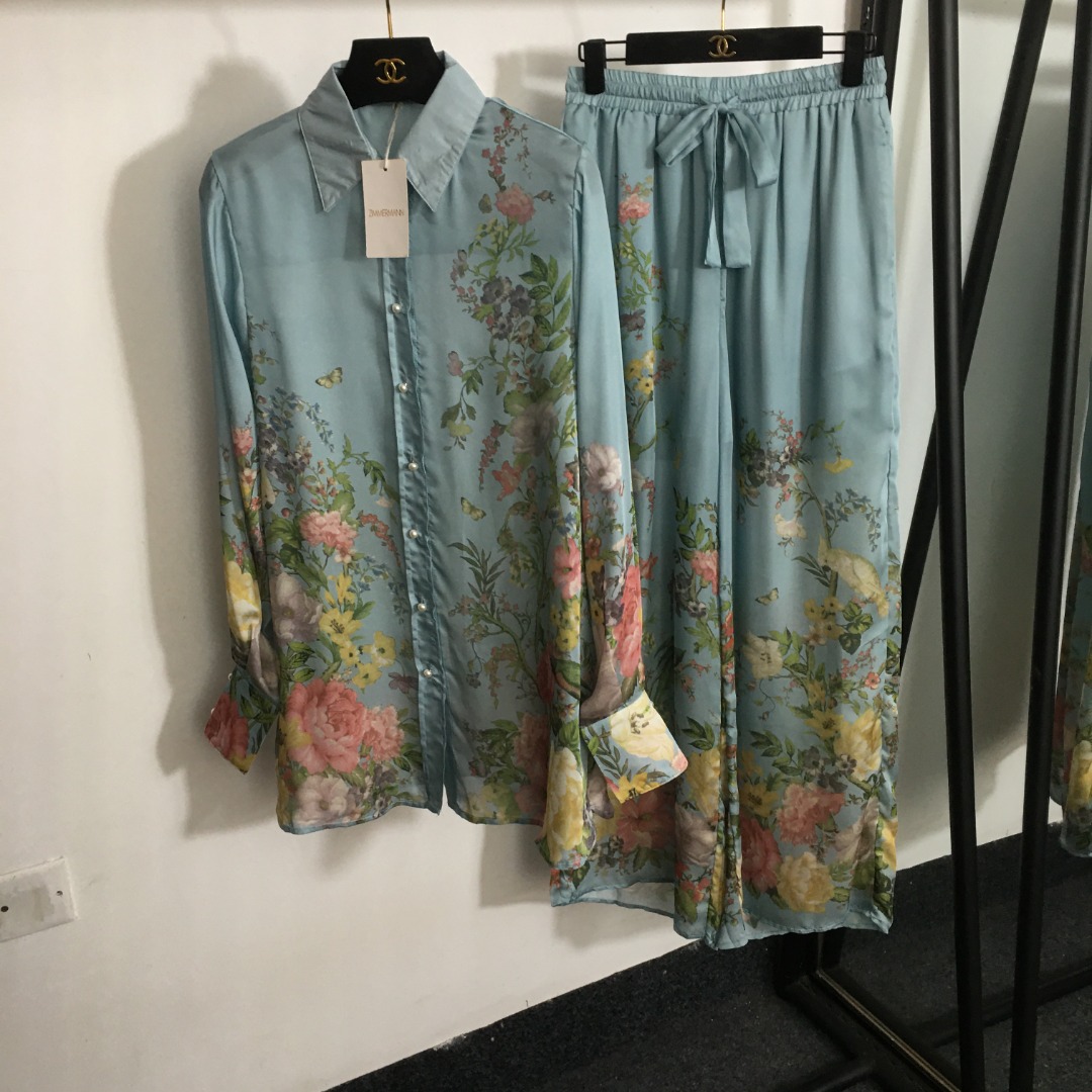 Zimmermann Vêtements Culottes & Pantalons Chemises & Chemisiers Tenues Deux Pièces & Ensembles Assortis Bleu Imprimé Manches longues