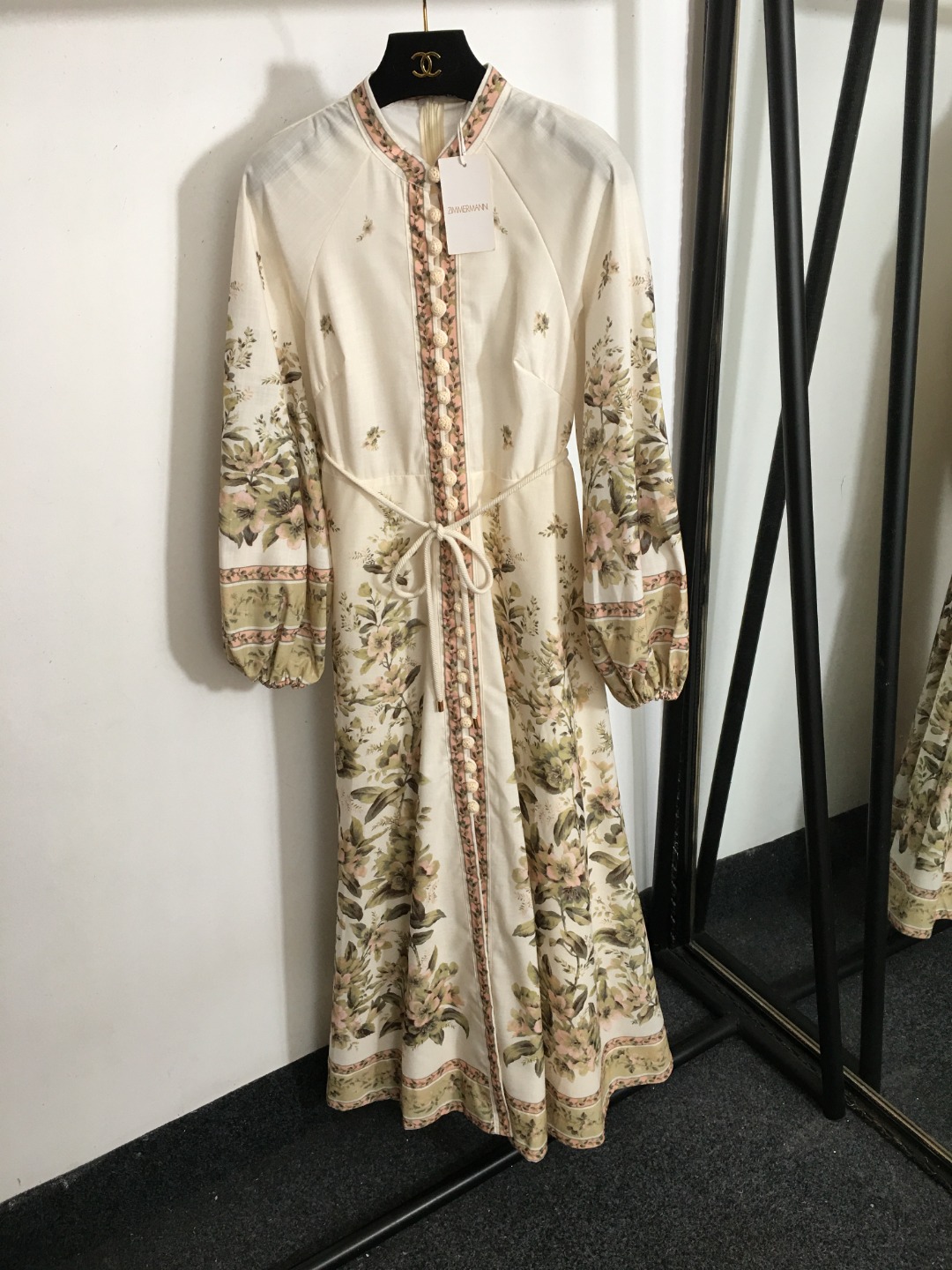 Zimmermann Vêtements Robes Couleur beige Vert rose Blanc Imprimé Lin Manches longues