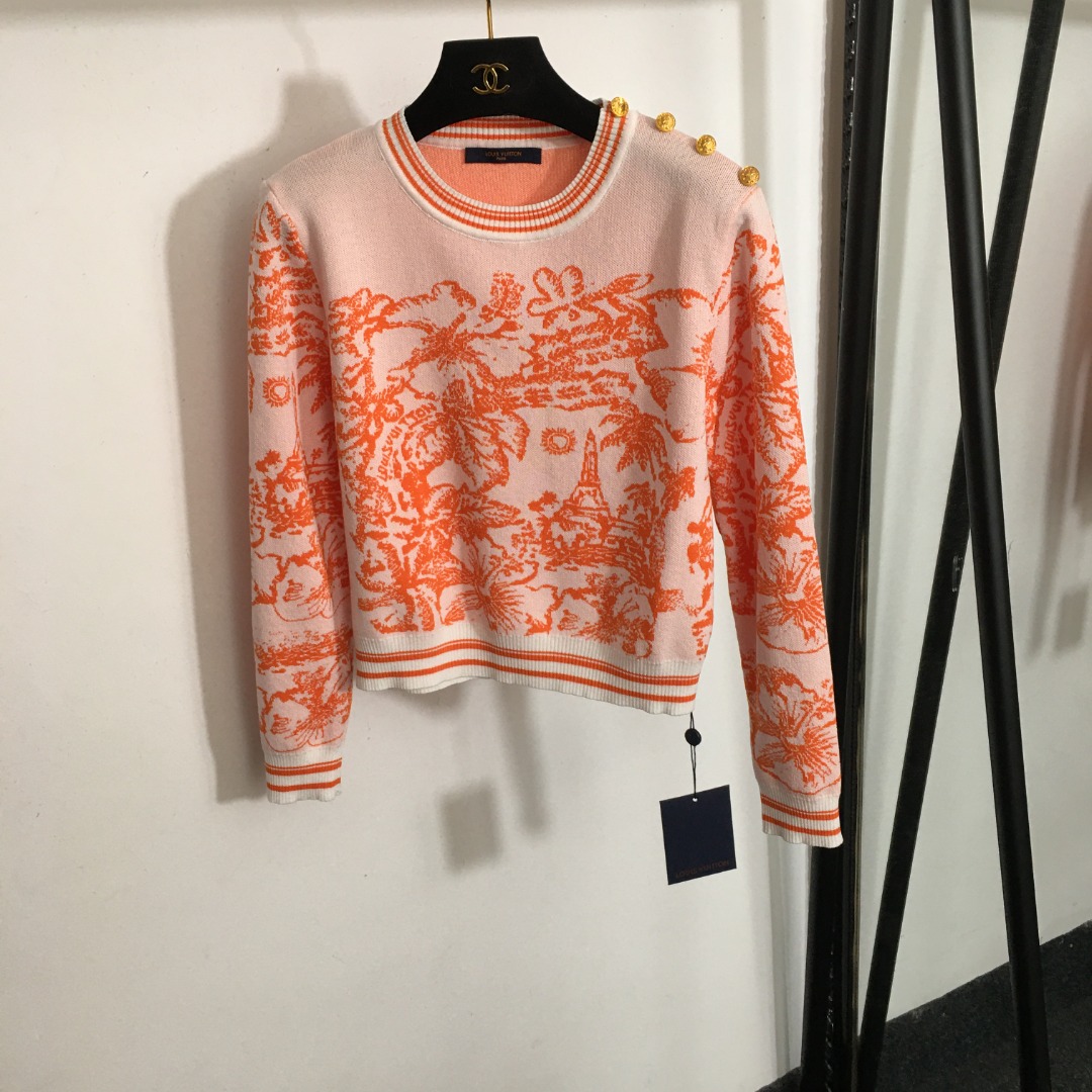 Louis Vuitton Ropa Jersey de punto Negro Naranja y rojo Rojo Tejido Manga larga