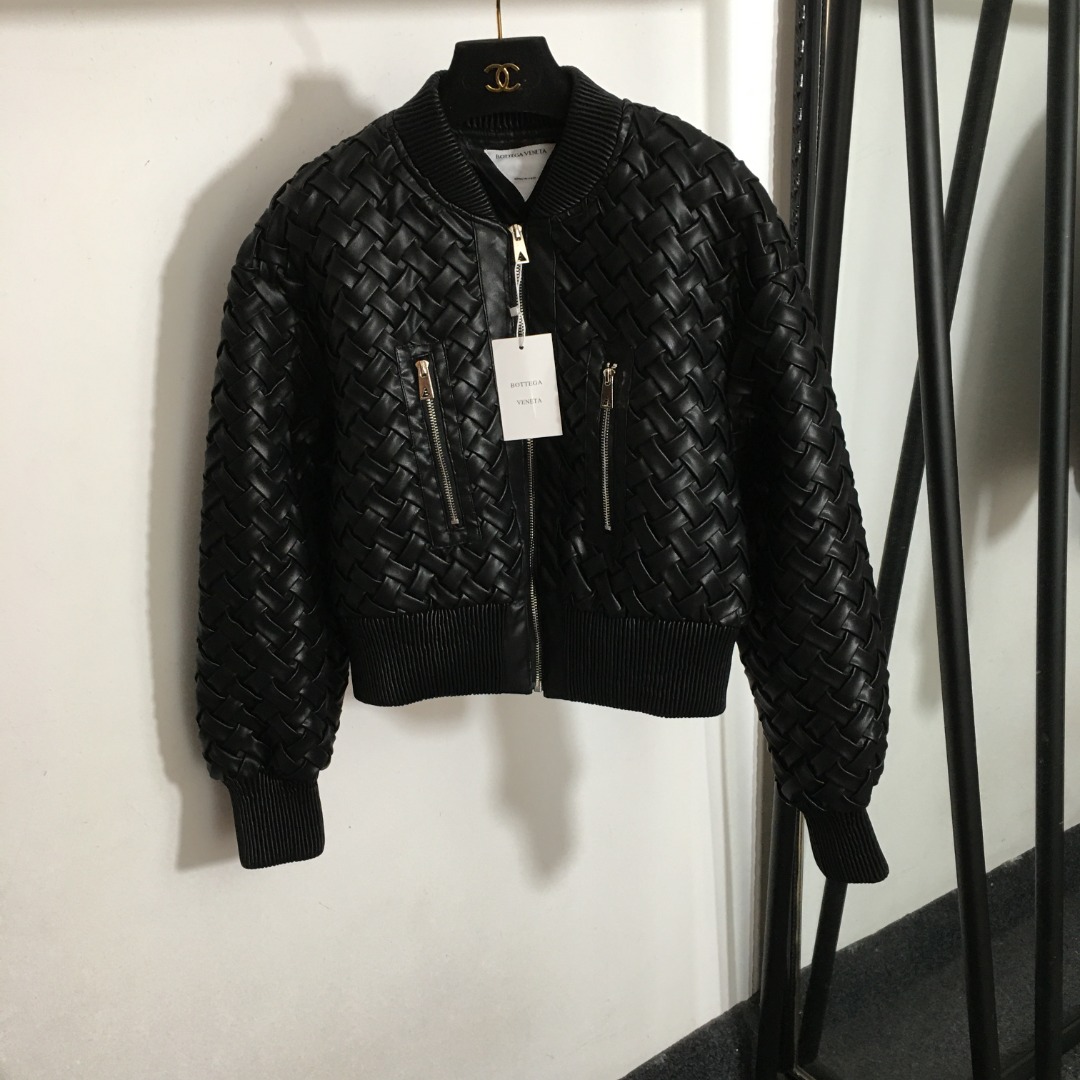Bottega Veneta Black Woven Bomber Jacket