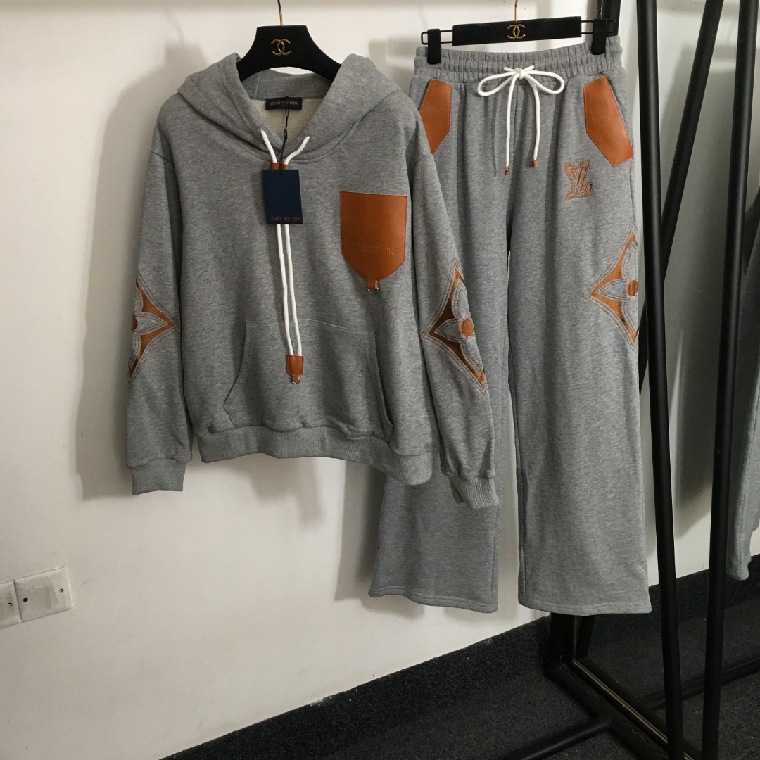 Louis Vuitton Clothing Hoodies Pants & Trousers Two Piece Outfits & Matching Sets Black Grey Embroidery Hooded Top