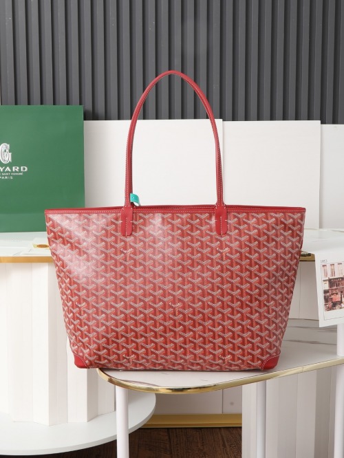Goyard Artois Medium Tote Bag - Red Leather, Zipper Closure, Detachable Pouch 1 Goyard Artois Medium Tote Bag - Red Leather, Zipper Closure, Detachable Pouch
