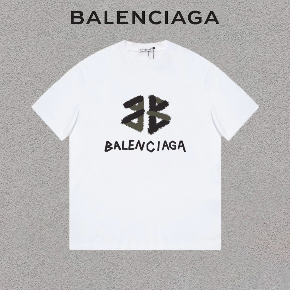 P75 Balenciaga/巴黎世家 Camiseta de manga corta con estampado de logo de letras en el pecho, estilo simple y versátil, unis…