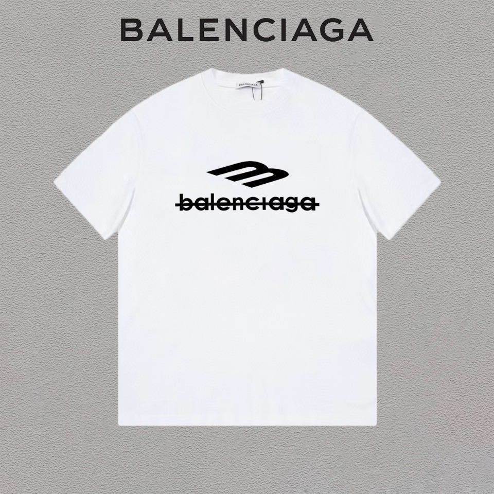 P75 Balenciaga/巴黎世家 Camiseta de manga corta con estampado de logo identificativo y letras, estilo casual y versátil, un…