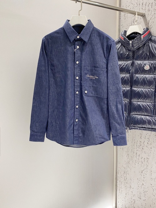 Dior Blue Denim Shirt with CD Logo Embroidery, Lightweight Cotton Blend 1 Dior Blue Denim Shirt with CD Logo Embroidery, Lightweight Cotton Blend