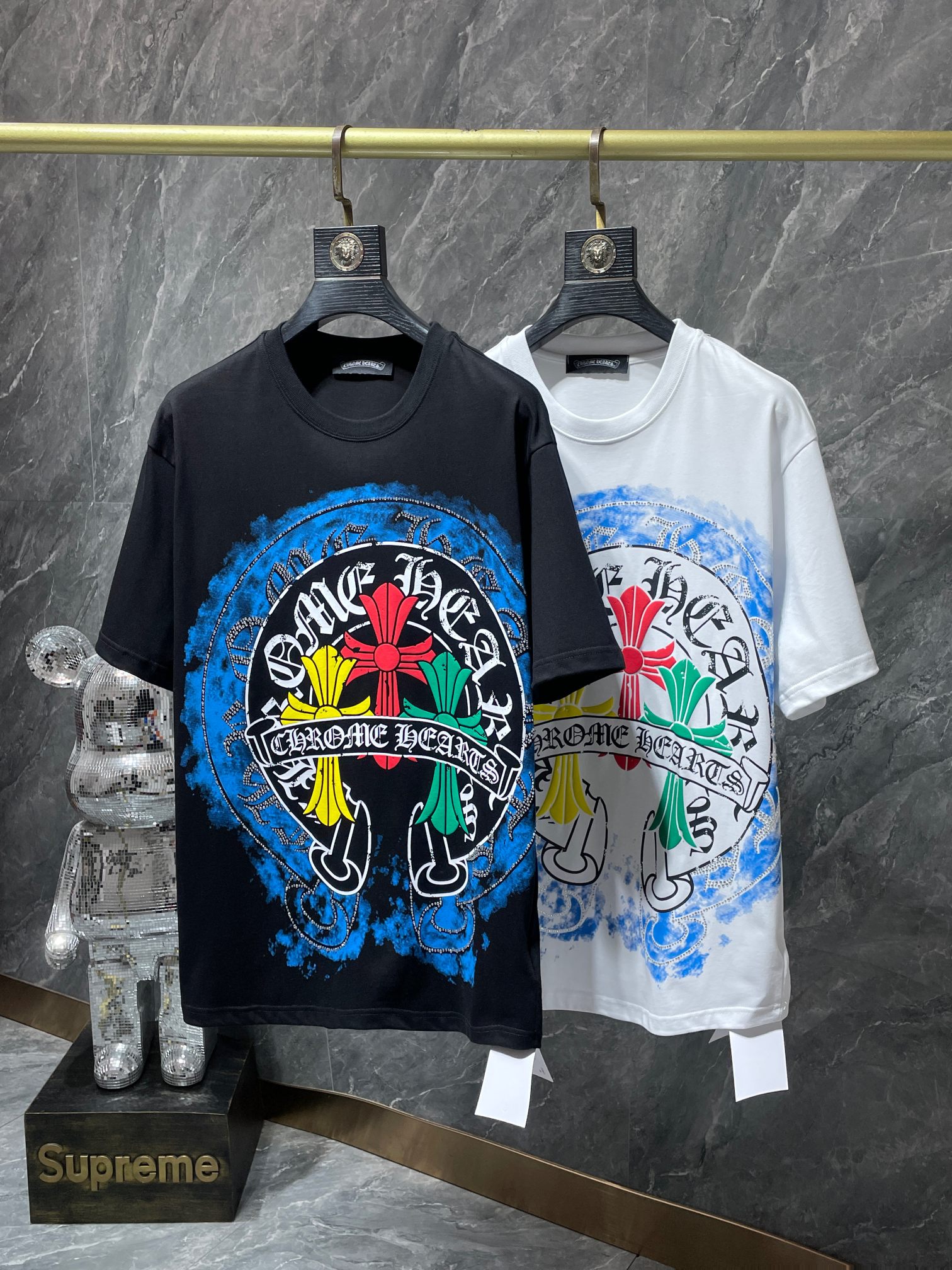Chrome Hearts Clothing T-Shirt Black White Summer Collection Short Sleeve