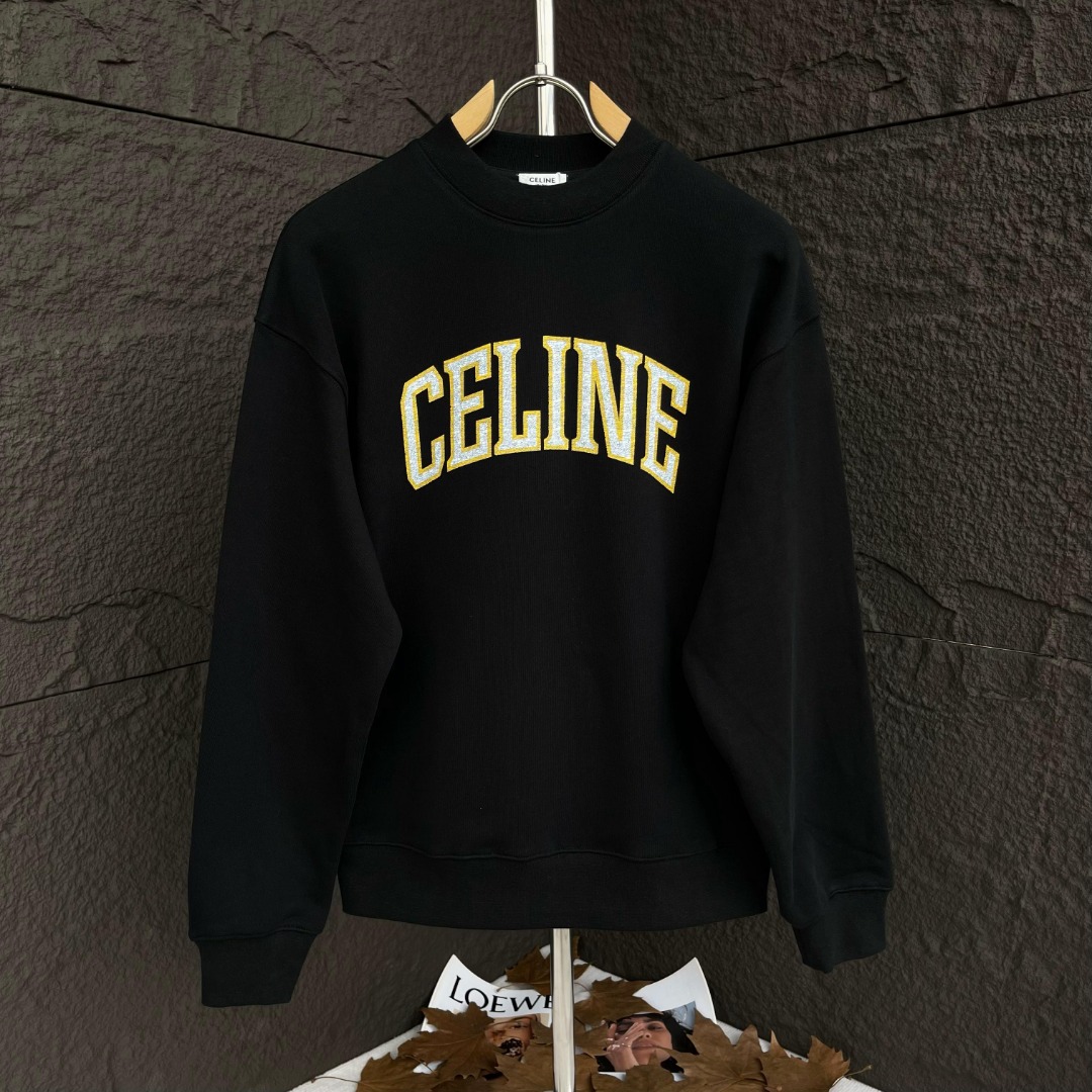 Celine Clothing Sweatshirts Buy 1:1
 Black White Printing